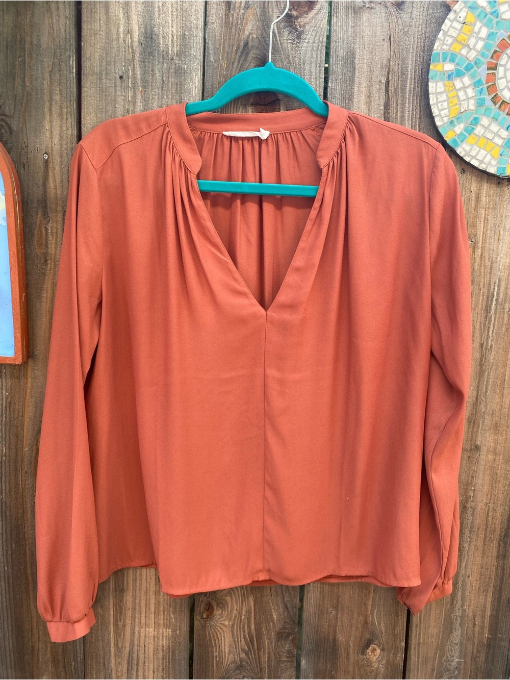 Lush Rust V-Neck Long Sleeve Blouse